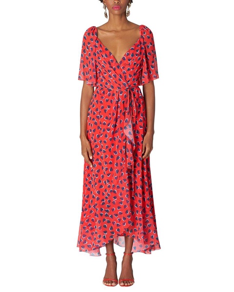 Carolina Herrera Flutter Sleeve Wrap Midi Dress 