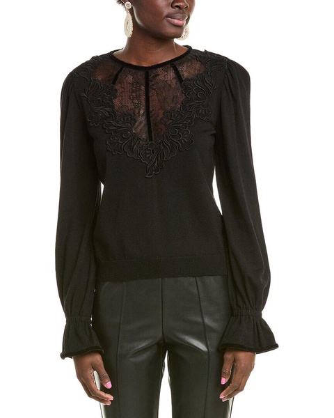 lace-trim wool sweater