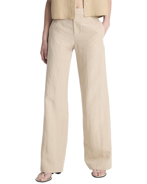 mid rise textured wool-blend wide leg trouser