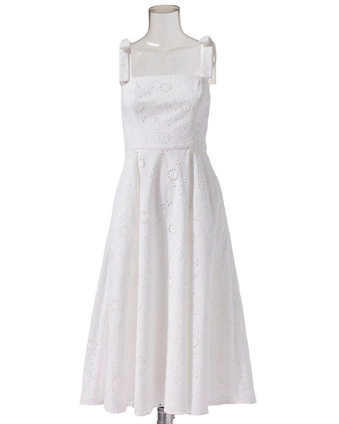 Carolina Herrera Bow Strap Square Neck Midi Dress