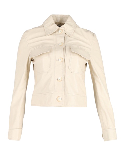 buttoned jacket in beige leather