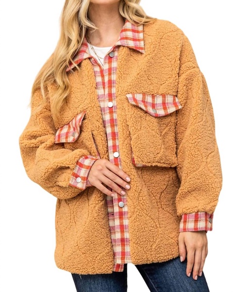 sugar & spice sherpa jacket in brown