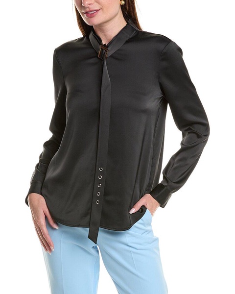 belted collar satin top
