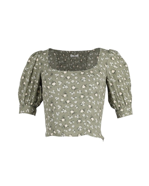 cave top with floral print in green khaki viscose