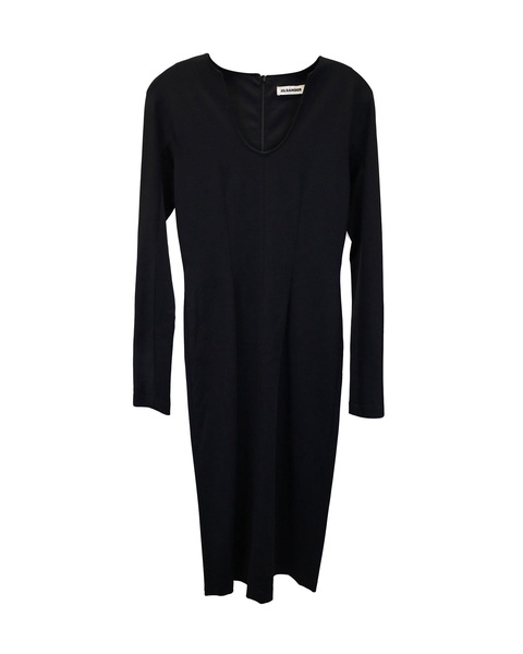 long sleeve midi dress in black viscose