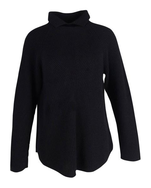 high collar ribbed sweater in black cashmere