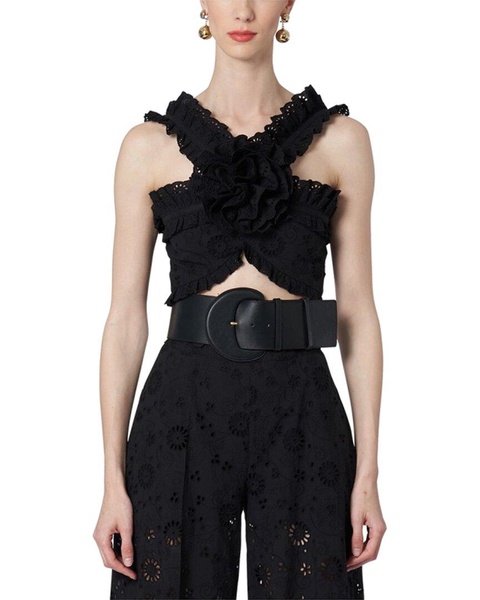 twisted ruffle halter neck cropped top
