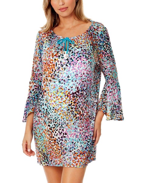 Anne Cole Bell Sleeve Drawstring V Neck Tunic