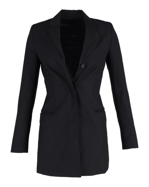 center twill long jacket in black cotton