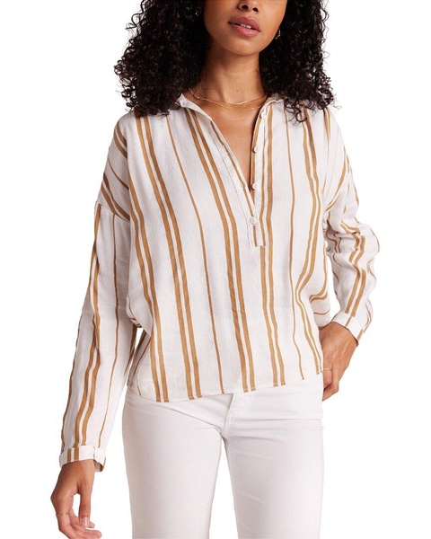 shirred shoulder linen-blend pullover
