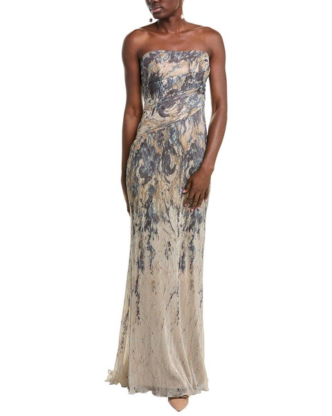 Rene Ruiz Strapless Printed Lace Mermaid Gown