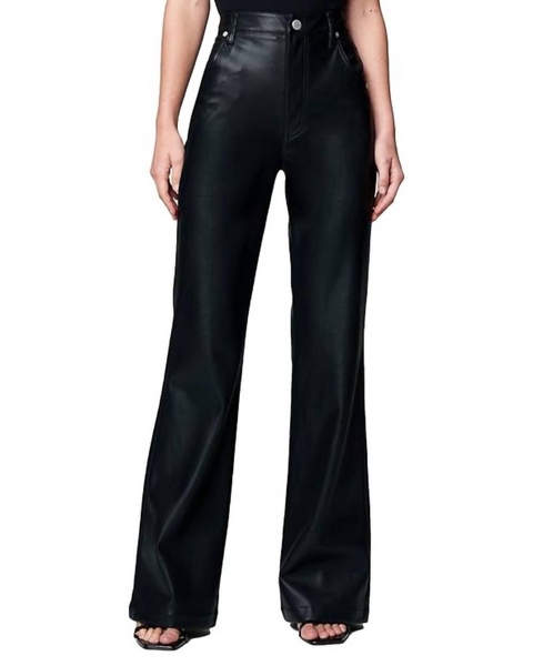 vegan leather high rise wide leg pant in black