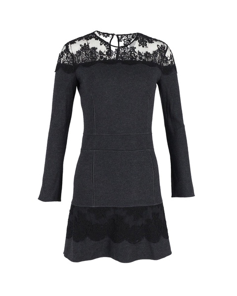 lace trim mini dress in grey wool