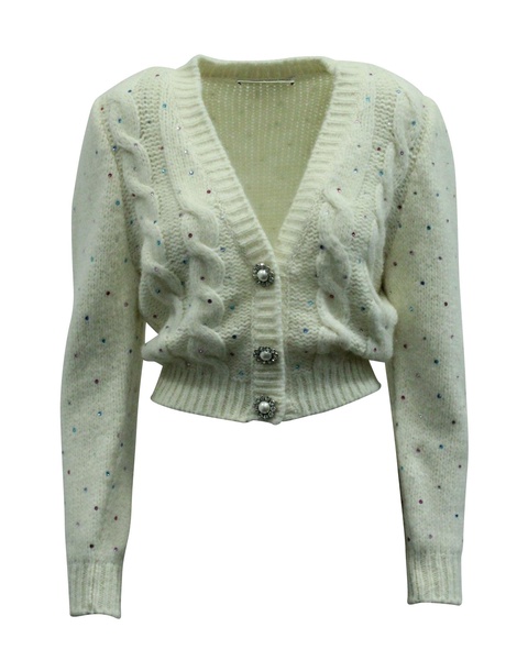 crystal embellished cardigan in white wool