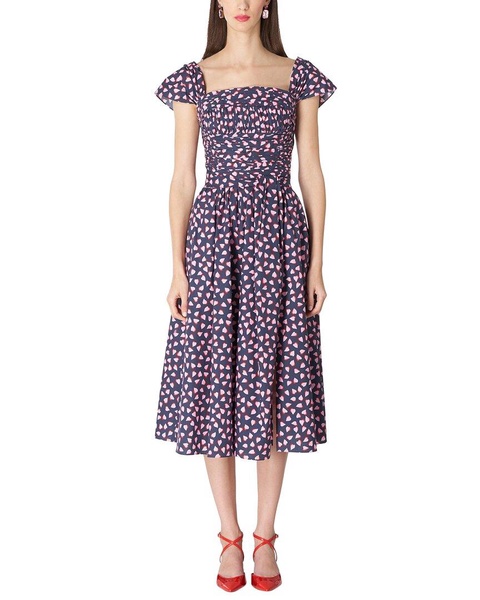 gathered bodice midi dress