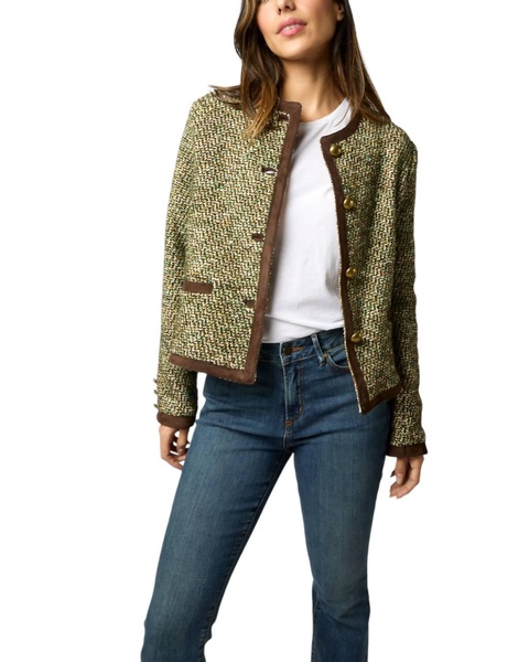 megan cardigan jacket in green/multi tweed