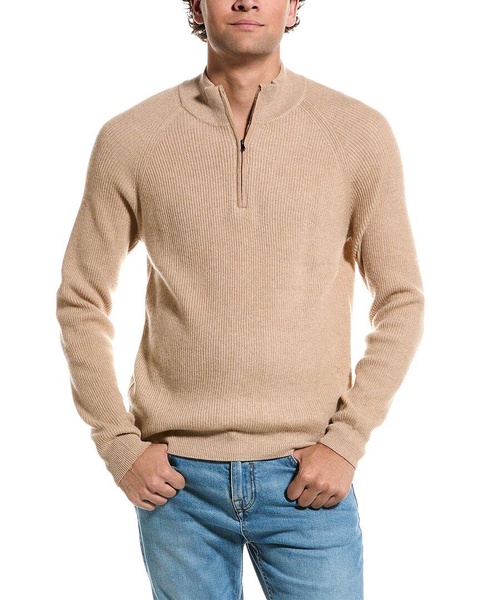 two-tone plaited rib cashmere 1/4-zip sweater