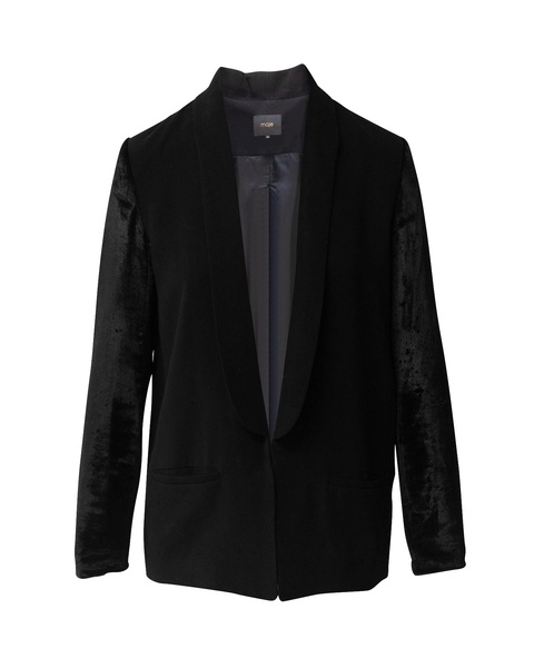 velvet sleeve blazer in black acetate