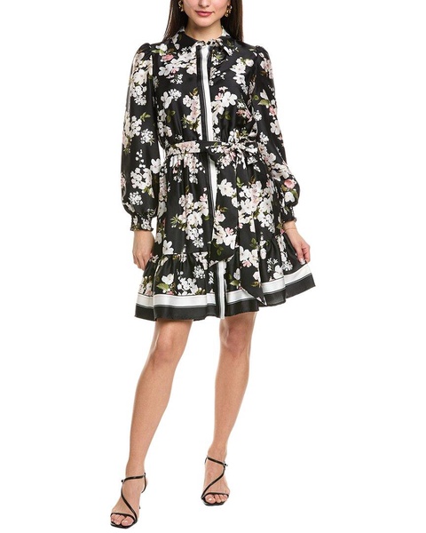 Anne Klein Women's Long Sleeve Tiered Shirt Dress