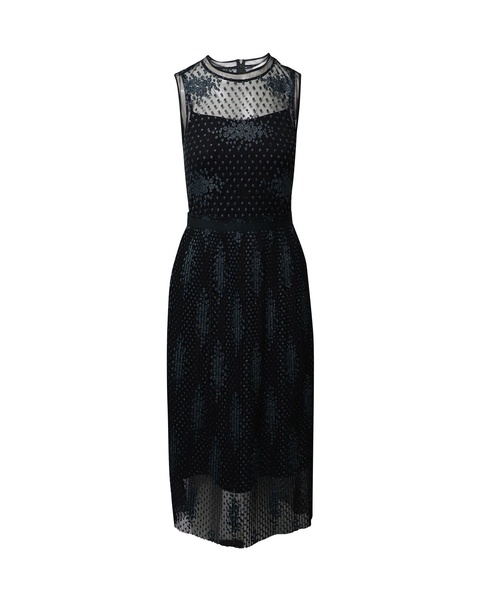 sleeveless embroidered tulle dress in black polyester