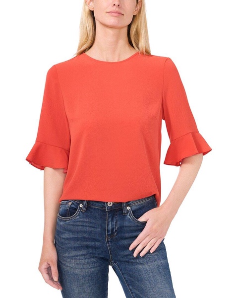 CeCe Short Sleeve Ruff Cuff Crew Neck Blouse