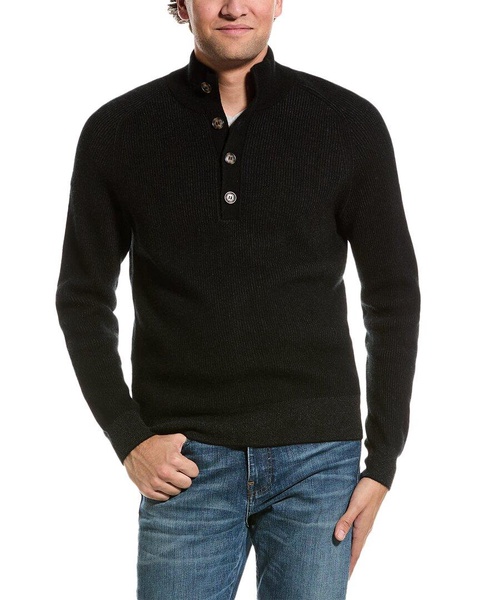 plaited brioche button mock cashmere sweater