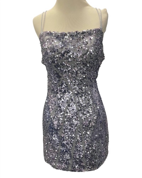 sequin mini dress in storm cloud