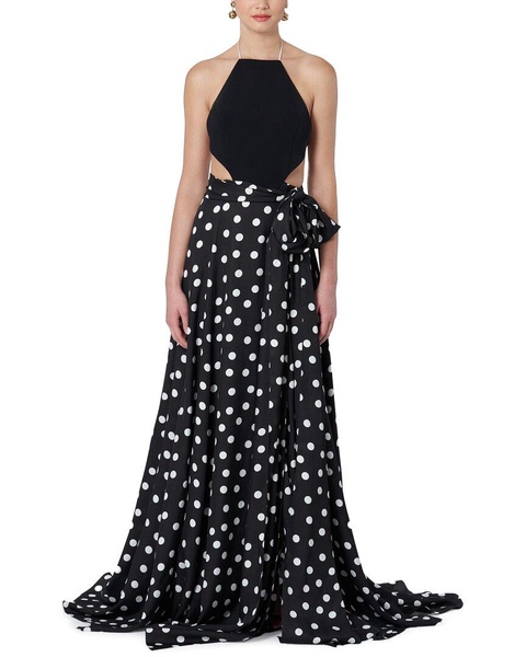 halter neck cutout waist silk-blend gown
