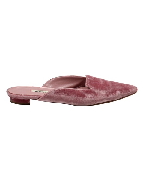 ruby pointed-toe mules in pink velvet