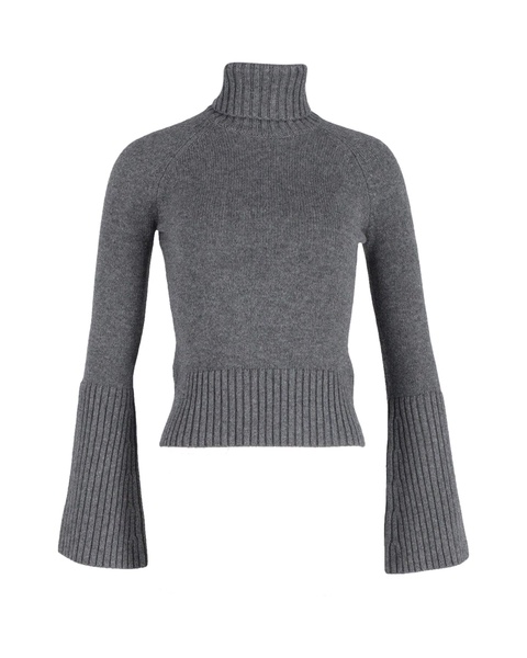 flared sleeve turtleneck sweater in grey cotton