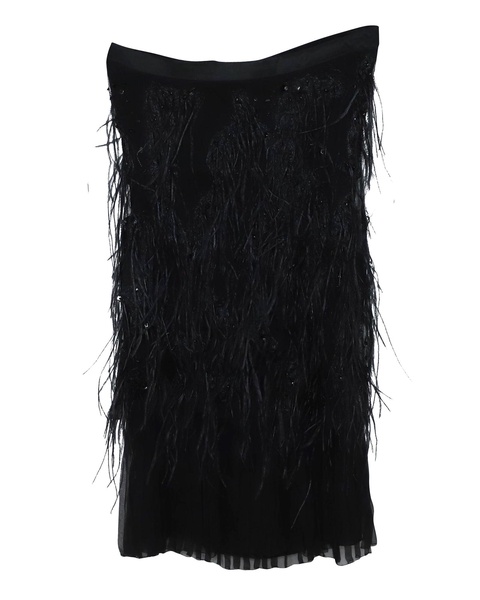 feather detail skirt in black polyamide