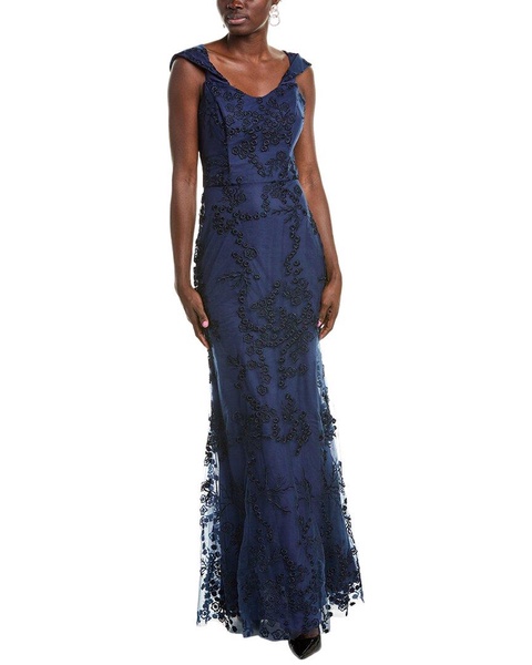 off-the-shoulder embroidered tulle gown
