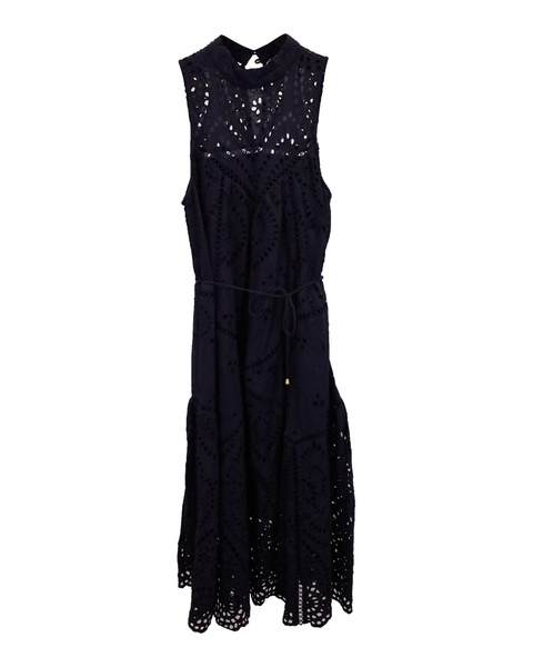 harlequin broderie-snglaise midi dress in navy blue cotton
