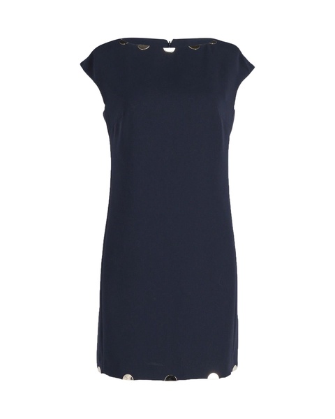 metal detail shift dress in navy blue polyester