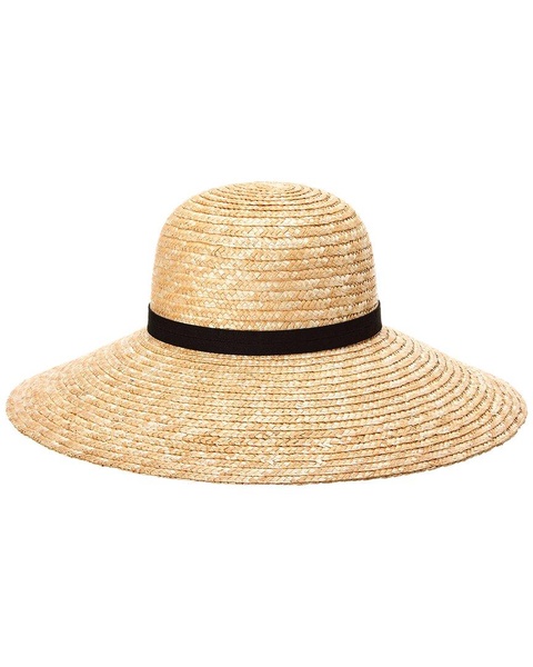 wide brim leather-trim straw hat