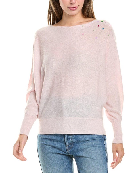 wool & cashmere-blend hot fix off shoulder jumper