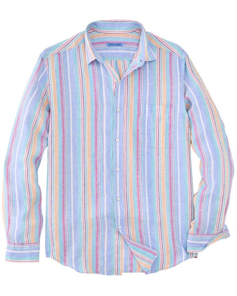 J.McLaughlin Multi Stripe Gramercy Linen Woven Shirt