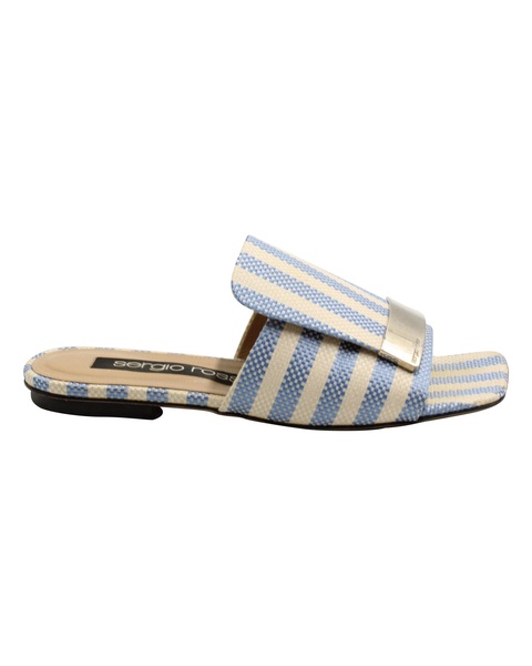 striped flat slides in blue canvas