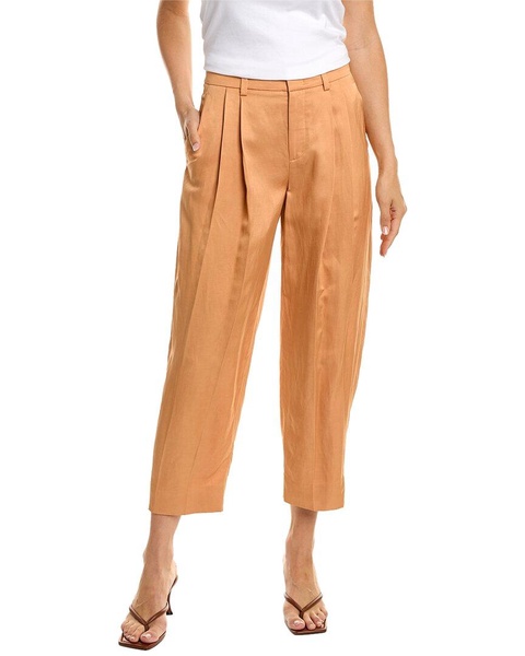 pleated linen-blend tapered pant