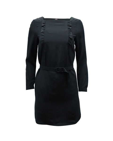 a.p.c belted mini sheath dress in black silk