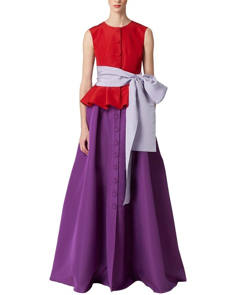 button front peplum silk gown