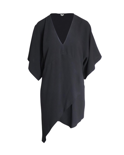 v-neck asymmetrical dress in black acetate