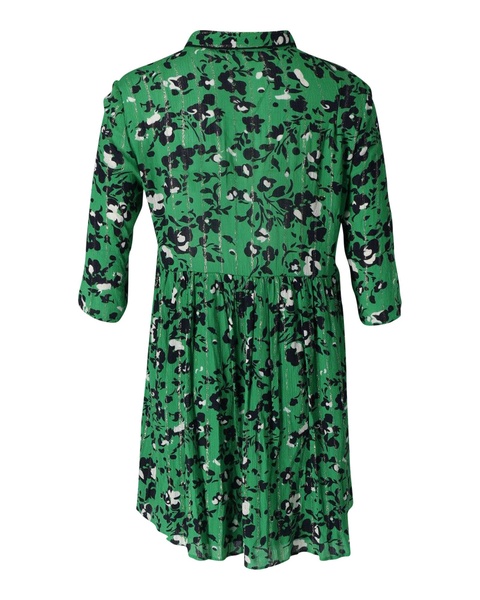 floral button-front gathered skirt mini dress in green viscose
