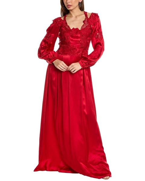 lace trim silk gown