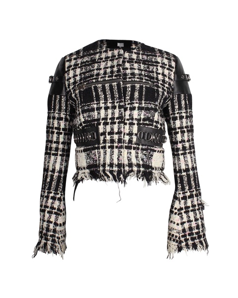 alexander wang graphic boucle tweed cropped jacket in white cotton