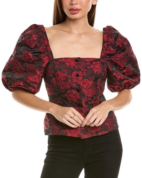 botanical jacquard fitted blouse