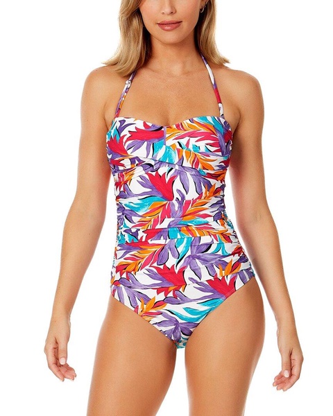twist front shirred bandeau one-piece