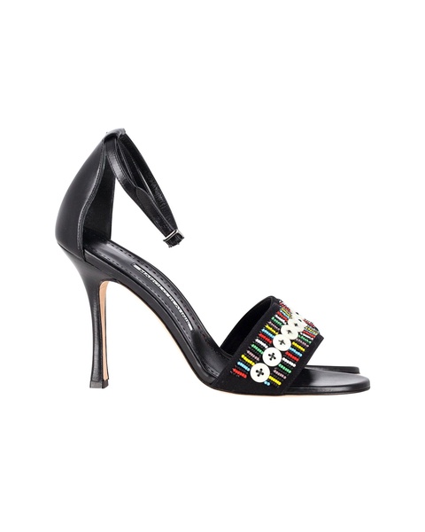 beaded open-toe sandals in black leather