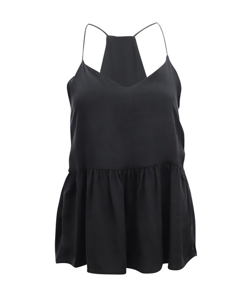 peplum hem camisole top in black silk