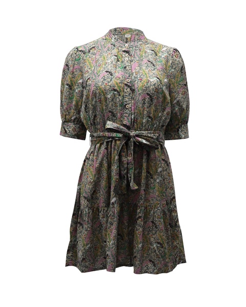tie front gathered mini dress in floral print cotton